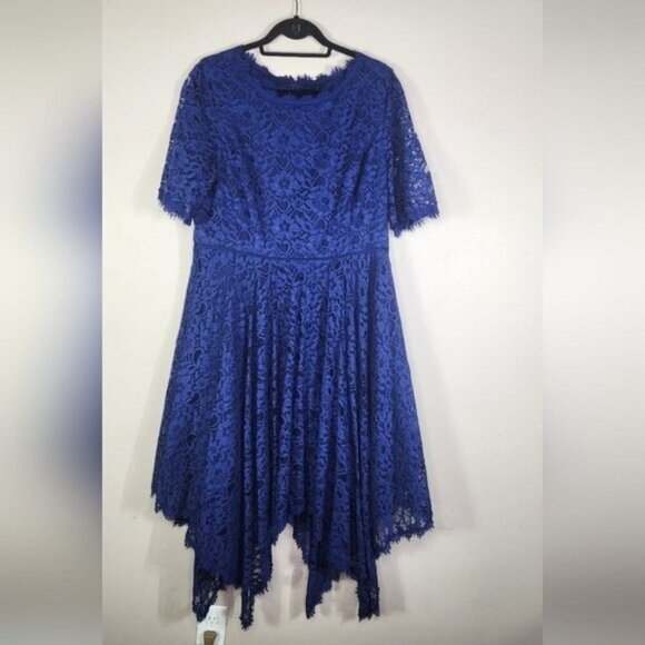 Shani Lace Asymmetrical Sharkbite Hem Midi Blue Women Size 16 - Picture 3 of 7